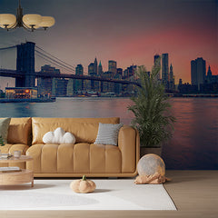 Custom Colorful Sunset Cityscape Wallpaper Skyline Bridge Wall Mural