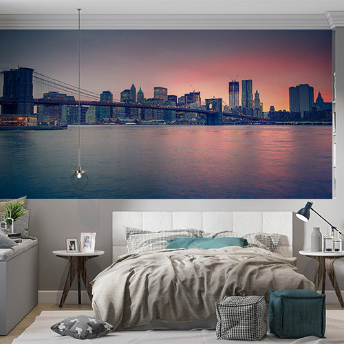 Colorful Sunset Cityscape Wallpaper Skyline Bridge Wall Mural