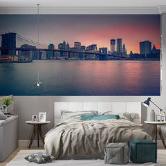 Custom Colorful Sunset Cityscape Wallpaper Skyline Bridge Wall Mural