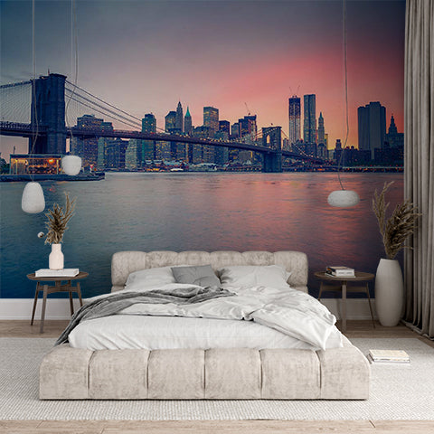 Colorful Sunset Cityscape Wallpaper Skyline Bridge Wall Mural