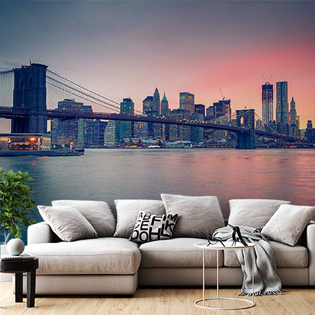 Colorful Sunset Cityscape Wallpaper Skyline Bridge Wall Mural