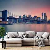 Colorful Sunset Cityscape Wallpaper Skyline Bridge Wall Mural