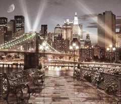 Custom New York City Nightscape Wall Mural - Brooklyn Bridge and Skyline with Moonlight