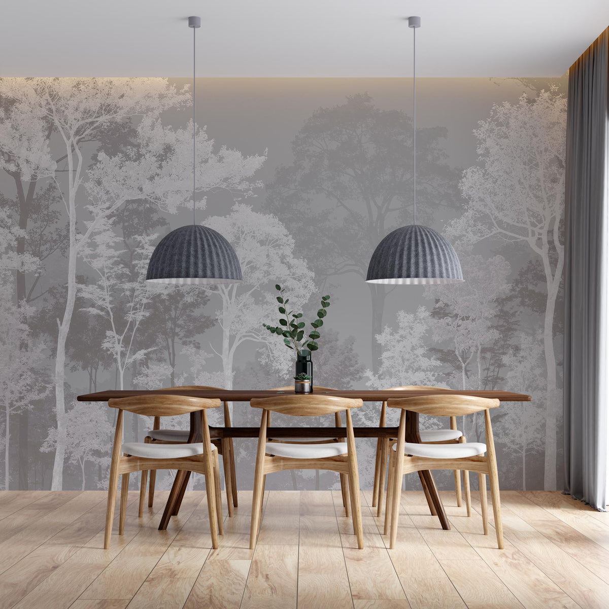Gray and White Forest Wallpaper  Serene Woodland Wall Mural for Living Room, Bedroom Decor