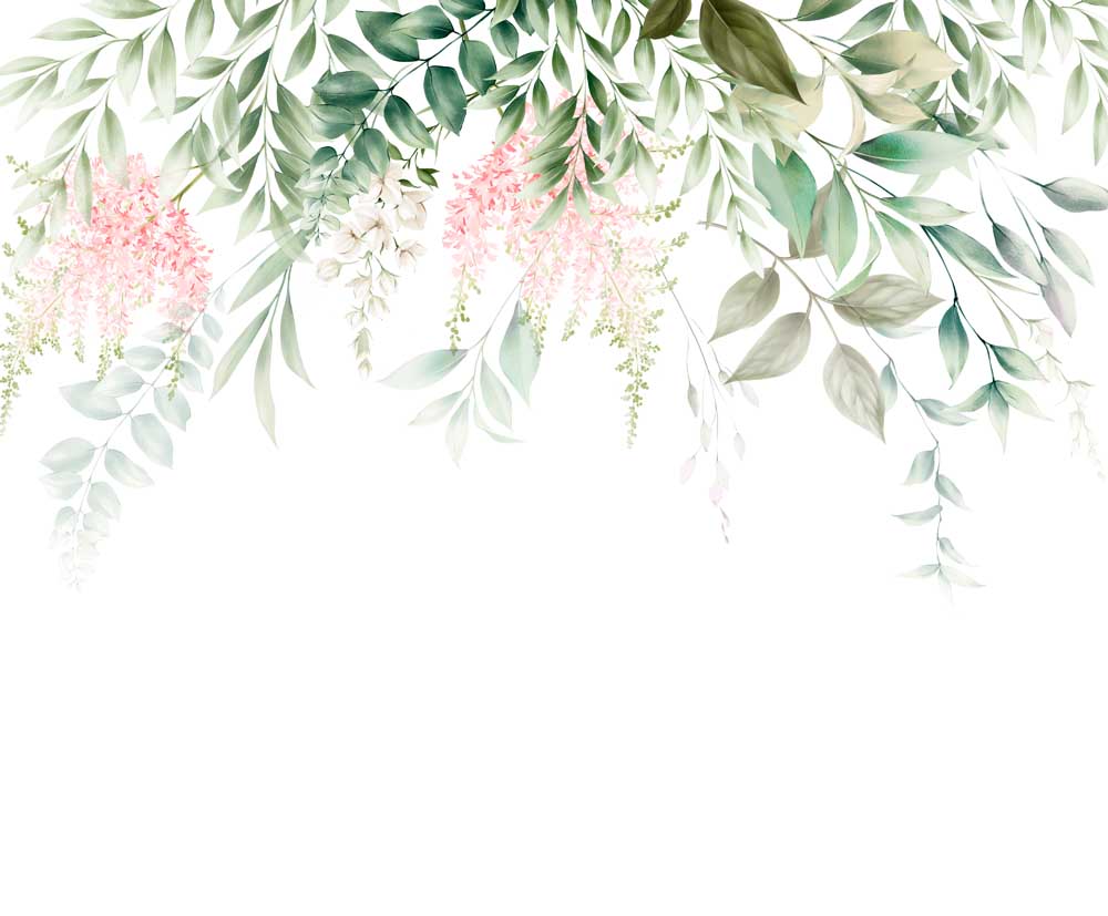 Hanging Leaves & Blooms Wall Art Wallpaper
