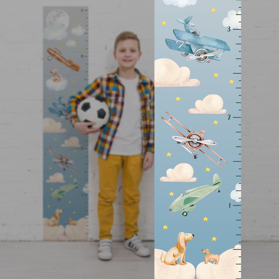 Kids' Growth Chart Peel and Stick Airplane Wall Decals for Rooms and Nursery