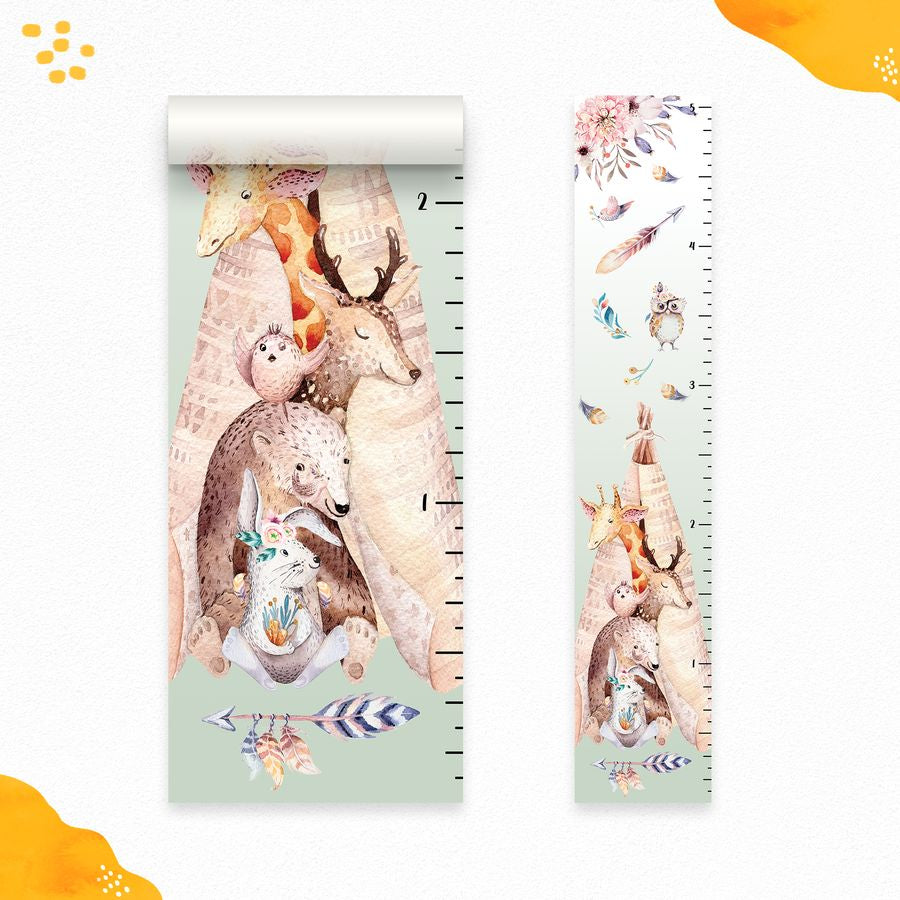 Kids' Growth Chart Peel and Stick Wood Animals Boho Design for Girls