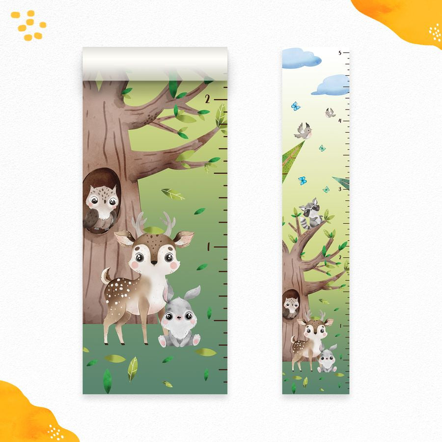 Kids' Growth Chart Peel and Stick Woodland Animals Tree Raccoon Owl Bunny