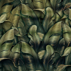 Custom Dark Green Golden Tropical Leaves Wall Mural Botanical Dark Wallpaper