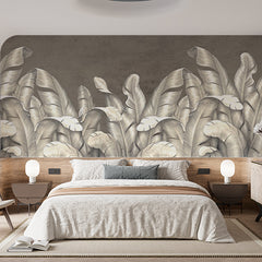 Custom Silver Banana Leaf Wallpaper Abstract Art Brown Wall Mural