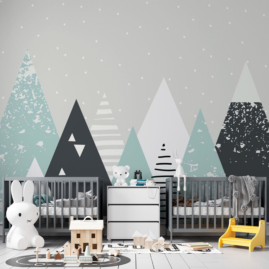 Kids Wall Murals Geometric Mountains Simple Design Nursery Wallpaper for Kids