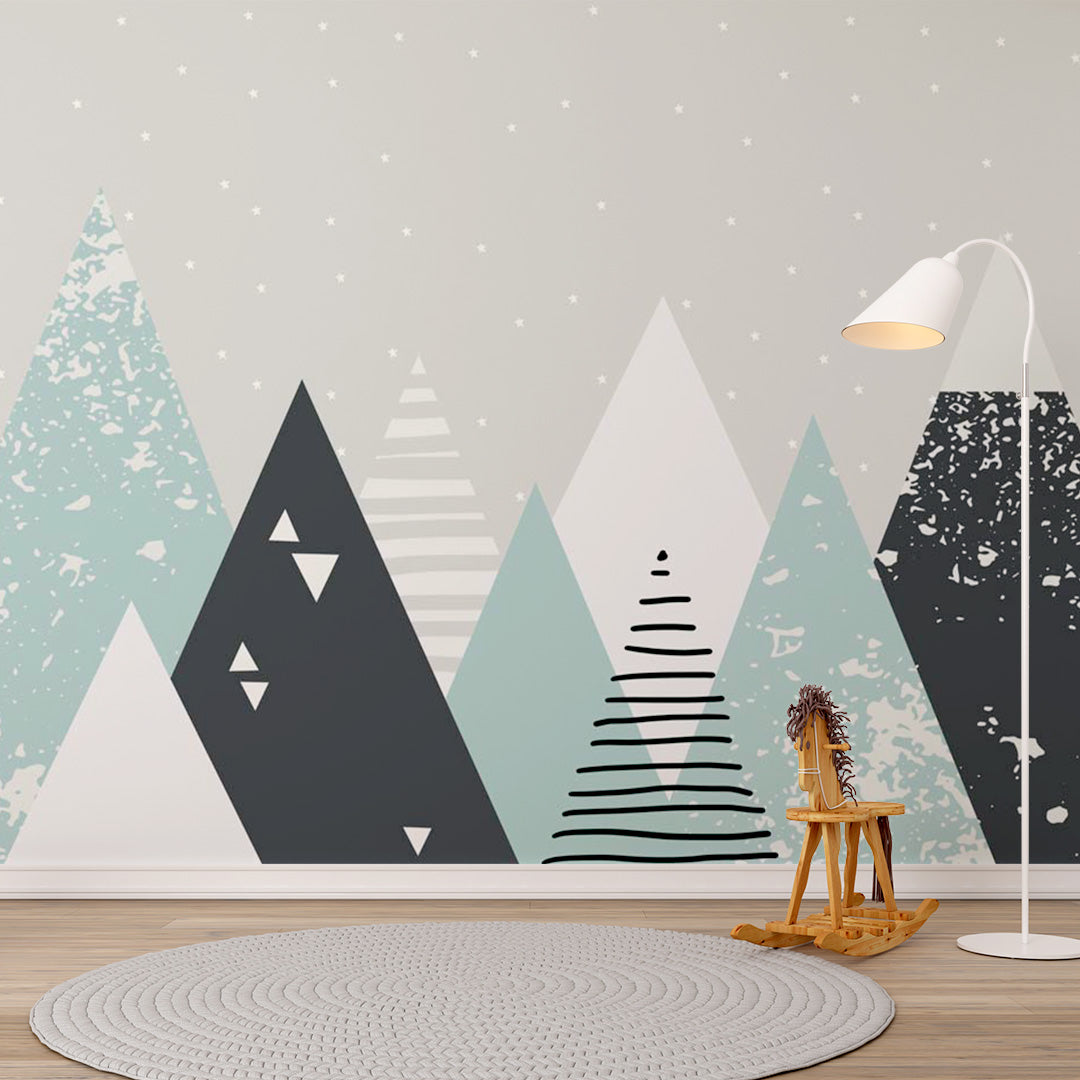 Kids Wall Murals Geometric Mountains Simple Design Nursery Wallpaper for Kids