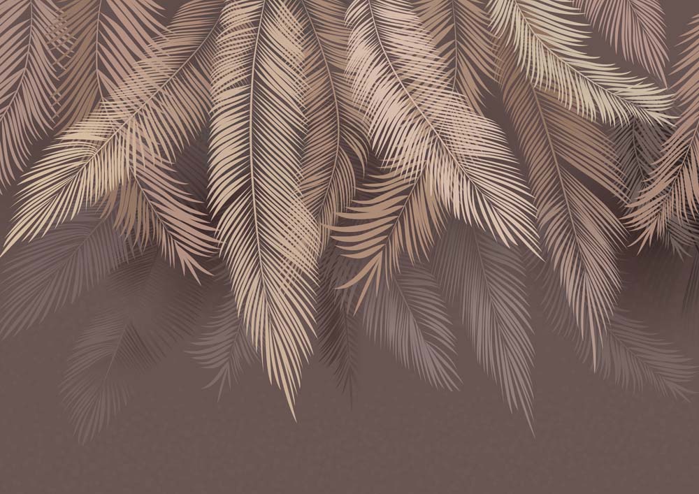 Papier peint plumes mauve – Papier peint panoramique palmes retombantes brun poudré
