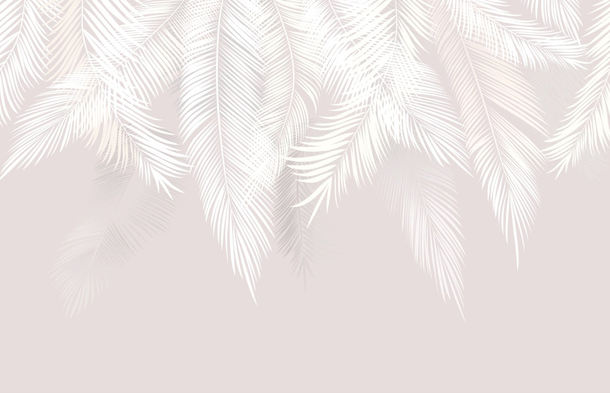 Papier peint plumes blanches – Papier peint panoramique palmes sur fond rose poudré