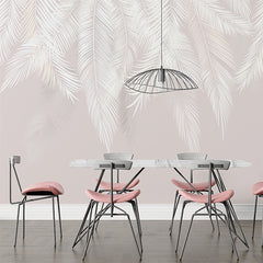 Custom White Feathers Modern Wallpaper Tropical Palm Leaf Wall Mural