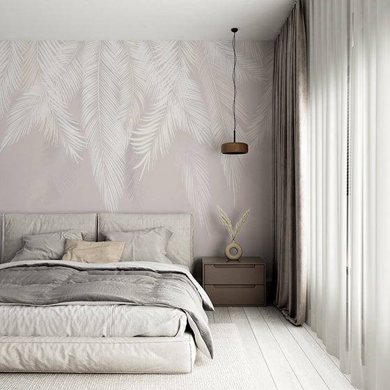 White Feathers Modern Wallpaper Tropical Palm Leaf Wall Mural