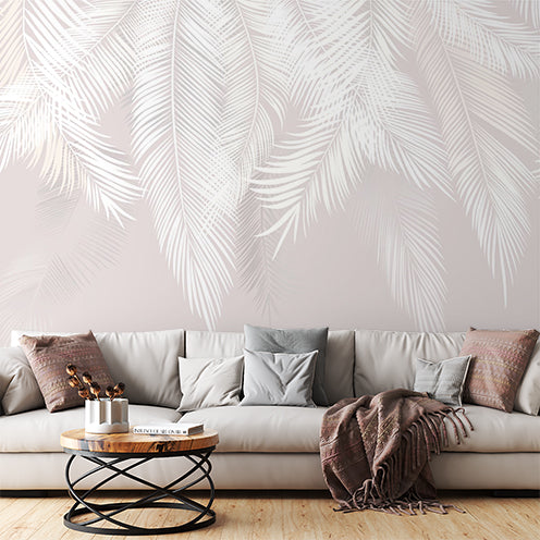 White Feathers Modern Wallpaper Tropical Palm Leaf Wall Mural