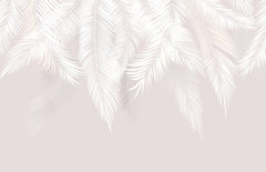 Custom White Feathers Modern Wallpaper Tropical Palm Leaf Wall Mural