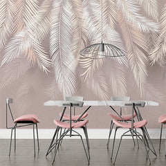 Custom White and Beige Feathers Wallpaper Tropical  Wall Mural Peel and Stick