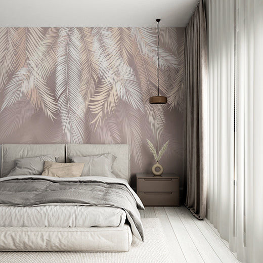 White and Beige Feathers Wallpaper Tropical  Wall Mural Peel and Stick