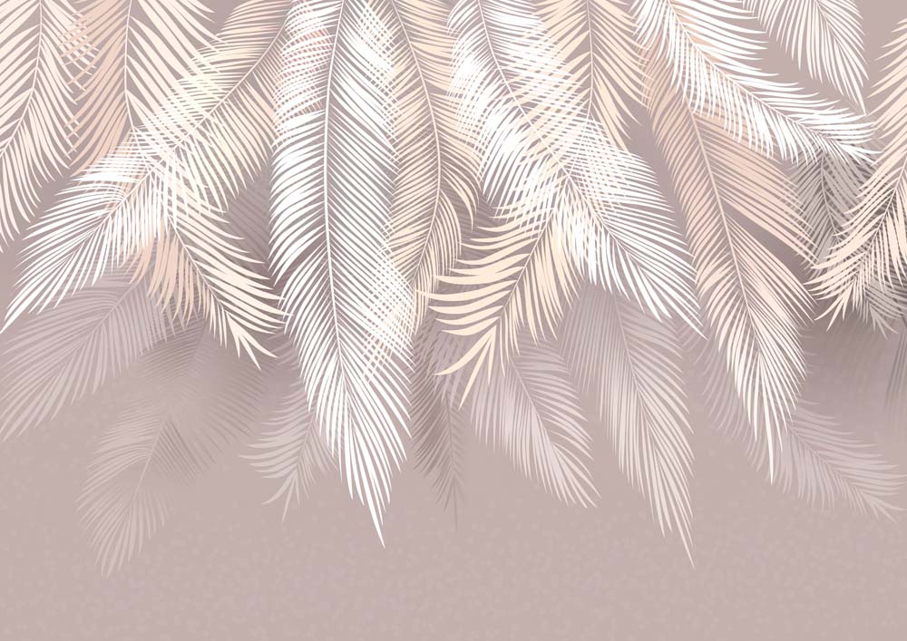 White and Beige Feathers Wallpaper Tropical  Wall Mural Peel and Stick