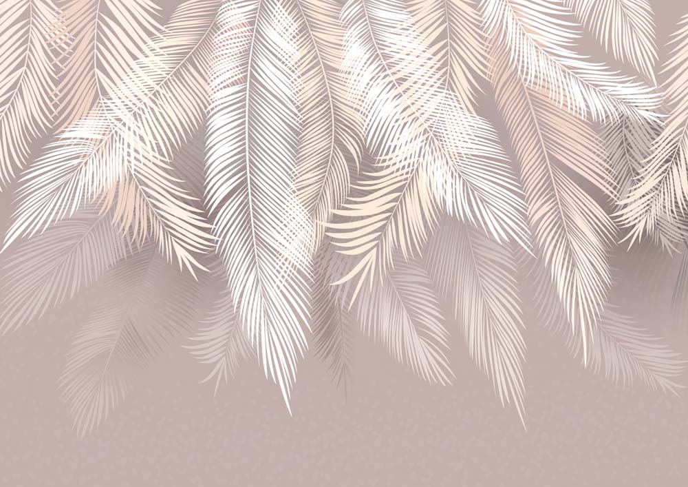 Wit en beige palmbladbehang – minimalistisch tropisch fotobehang