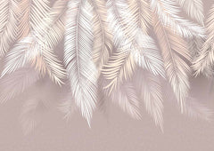 Custom White and Beige Feathers Wallpaper Tropical  Wall Mural Peel and Stick