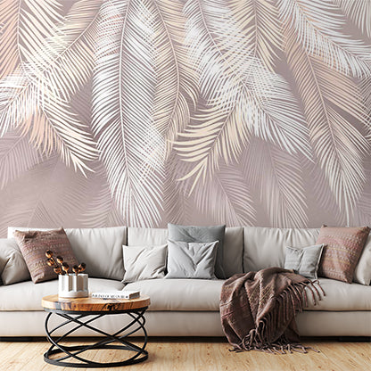 White and Beige Feathers Wallpaper Tropical  Wall Mural Peel and Stick