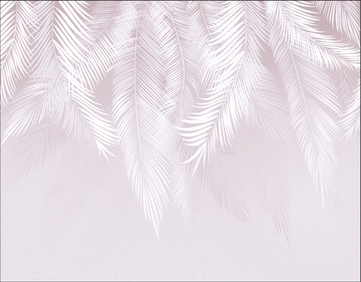 Light White Feathers Wallpaper Tropical Palm Leaf  Tender Violet Wall Mural