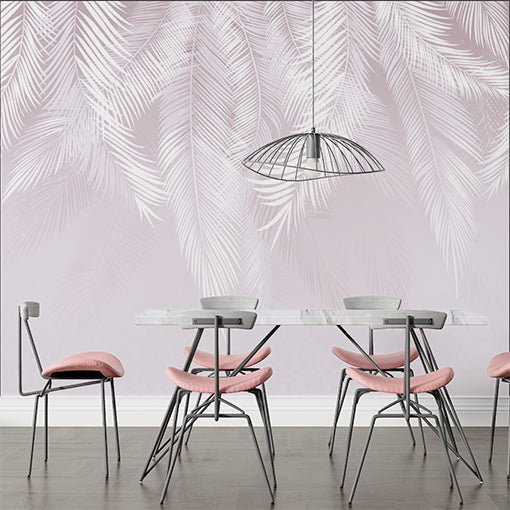 Light White Feathers Wallpaper Tropical Palm Leaf  Tender Violet Wall Mural