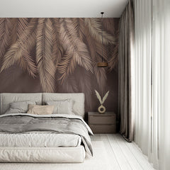 Custom Feathers Brown Wallpaper Abstract Tropical Renters Friendly Wall Mural