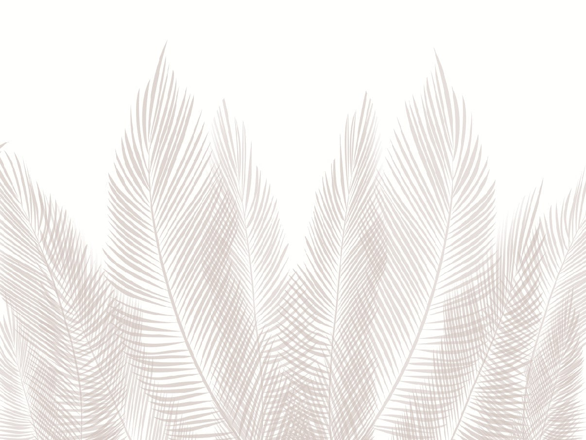 Beige Tropical Palm Leaf Wall Mural White Feathers Wallpaper