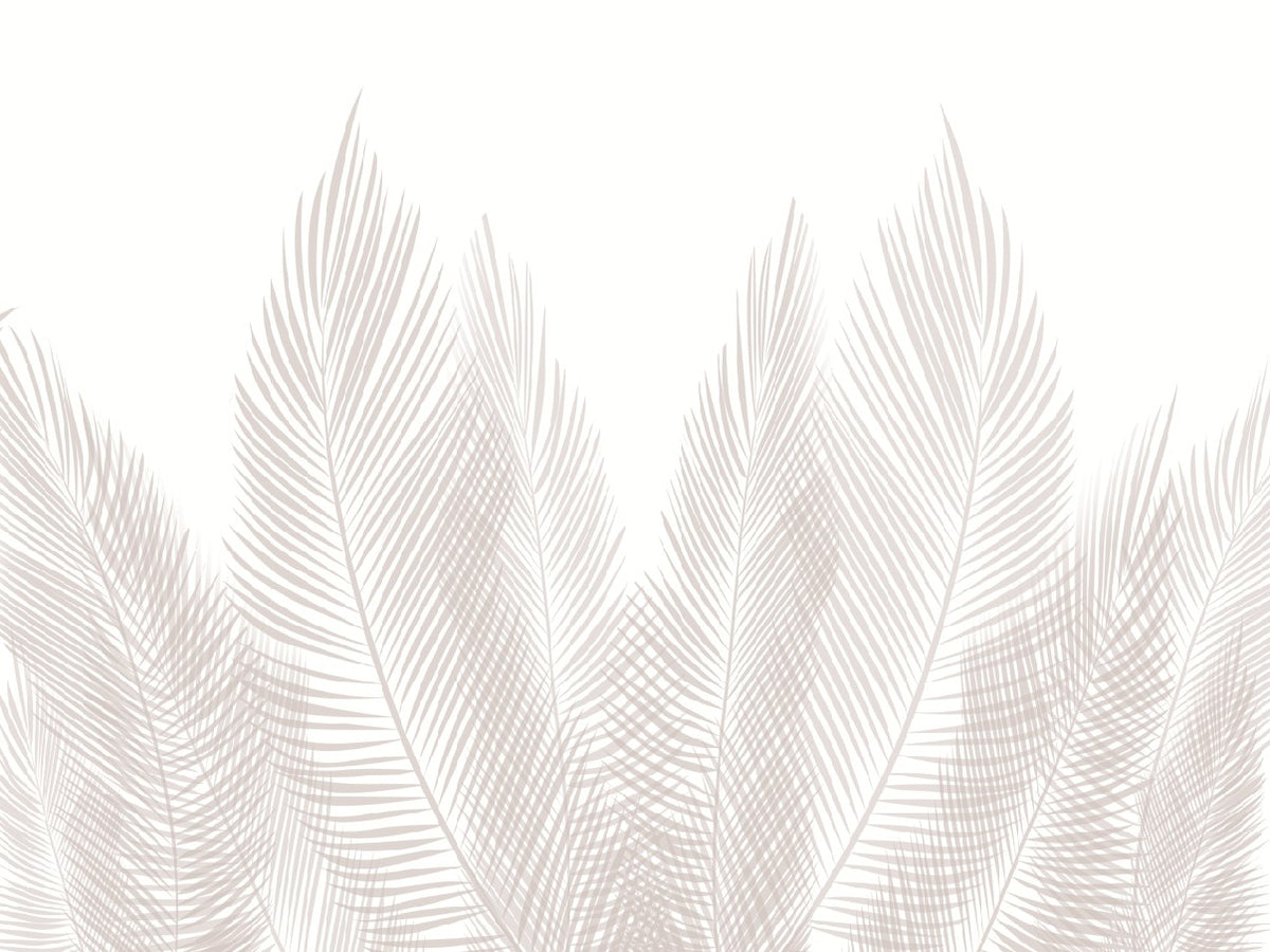 White Palm Fronds Wallpaper – Neutral Beige Feather Leaves Wall Mural