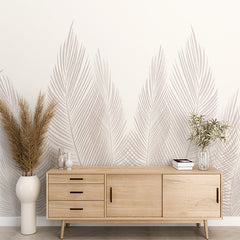 Custom Beige Tropical Palm Leaf Wall Mural White Feathers Wallpaper