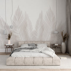 Custom Beige Tropical Palm Leaf Wall Mural White Feathers Wallpaper