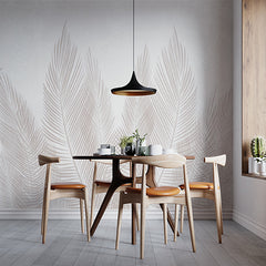 Custom Beige Tropical Palm Leaf Wall Mural White Feathers Wallpaper