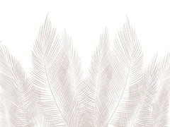 Custom Beige Tropical Palm Leaf Wall Mural White Feathers Wallpaper