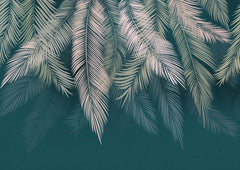 Custom Silver Feathers Green Wallpaper Tropical Palm Leaf Wall Mural