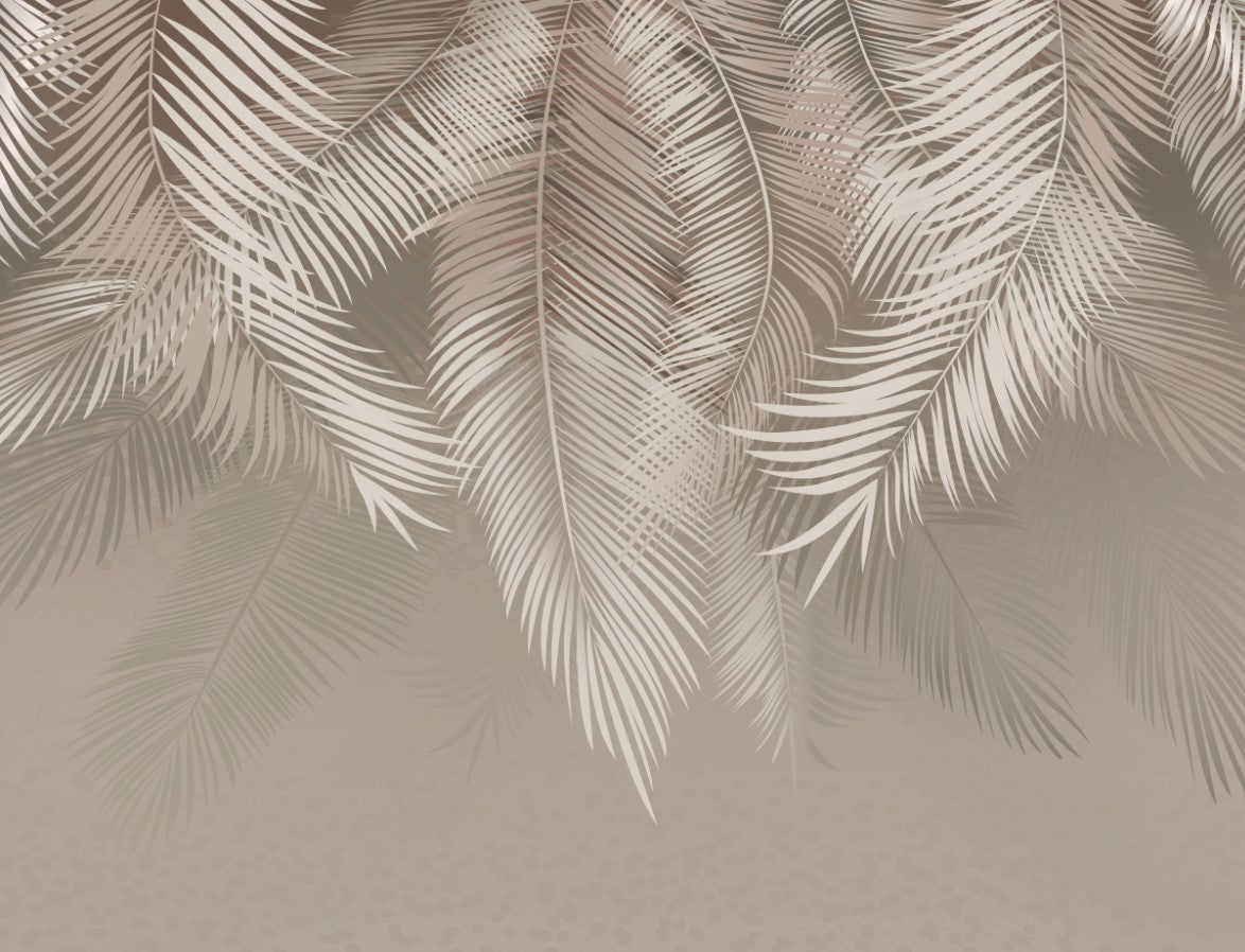 Papier peint feuilles de palmier argentées – Papier peint panoramique tropical abstrait pastel