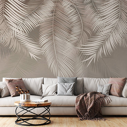 Silver Tropical Palm Leaf  Wall Mural Beige Shades Wallpaper