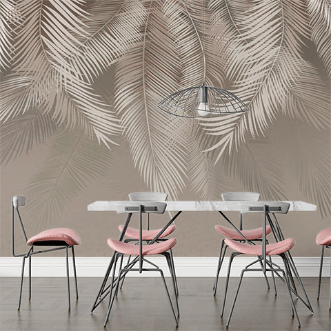 Silver Tropical Palm Leaf  Wall Mural Beige Shades Wallpaper