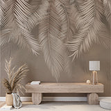 Silver Tropical Palm Leaf  Wall Mural Beige Shades Wallpaper