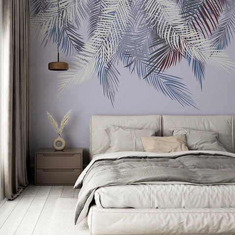 Lavender Shades Palm Leaf Wall Mural Tropical Botanical Wallpaper