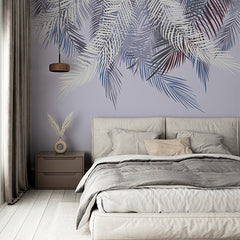 Custom Lavender Shades Palm Leaf Wall Mural Tropical Botanical Wallpaper