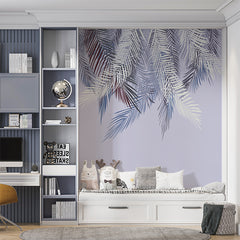 Custom Lavender Shades Palm Leaf Wall Mural Tropical Botanical Wallpaper