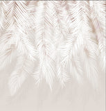 White Tropical Palm Leaf Shadows Wall Mural White Feathers Beige Wallpaper