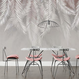 Silver Tropical Palm Leaf Wall Mural White Feathers Light Wallpaper