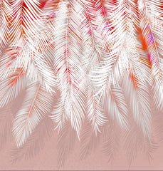 Custom Bright Tropical Palm Leaf Wall Mural Red Accent Wallpaper