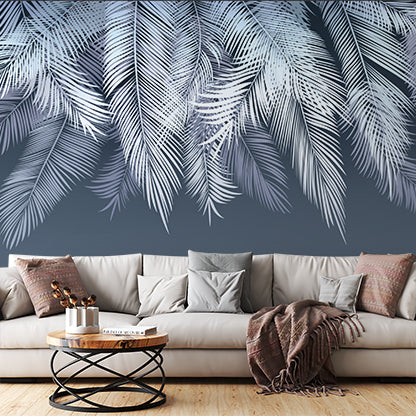 Blue Shades Fern Leaf Botanical Wallpaper Dark Tropical Wall Mural