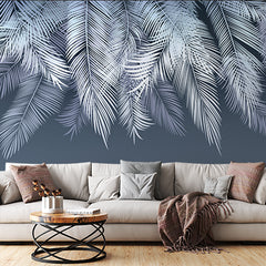 Custom Blue Shades Fern Leaf Botanical Wallpaper Dark Tropical Wall Mural